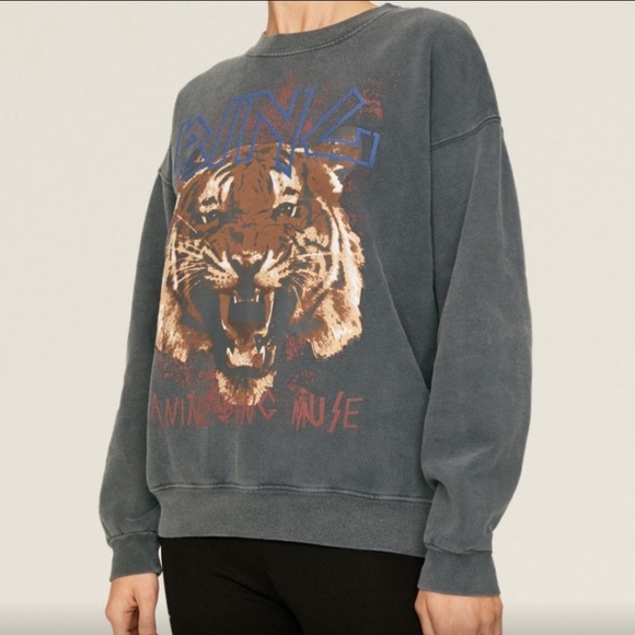 Anine Bing Sweaters - Anine Bing Gray Tiger Graphic Sweater